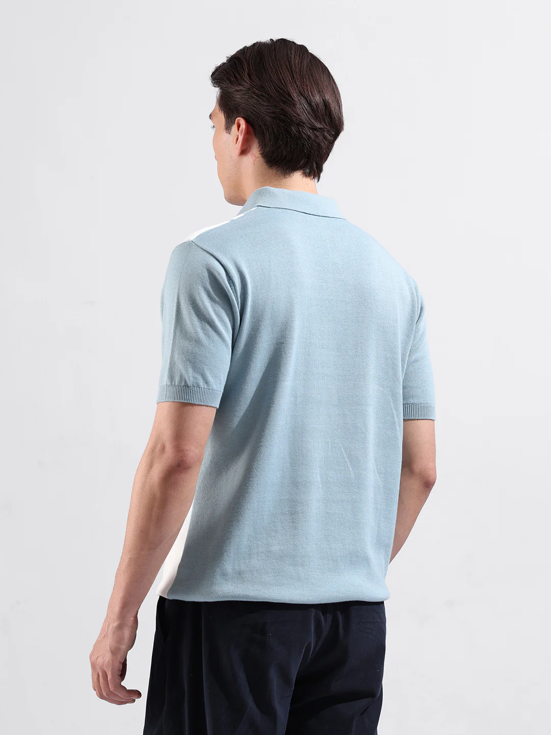 Men's Blue Slim Fit Striped Flat Knit T-Shirt - Image 6