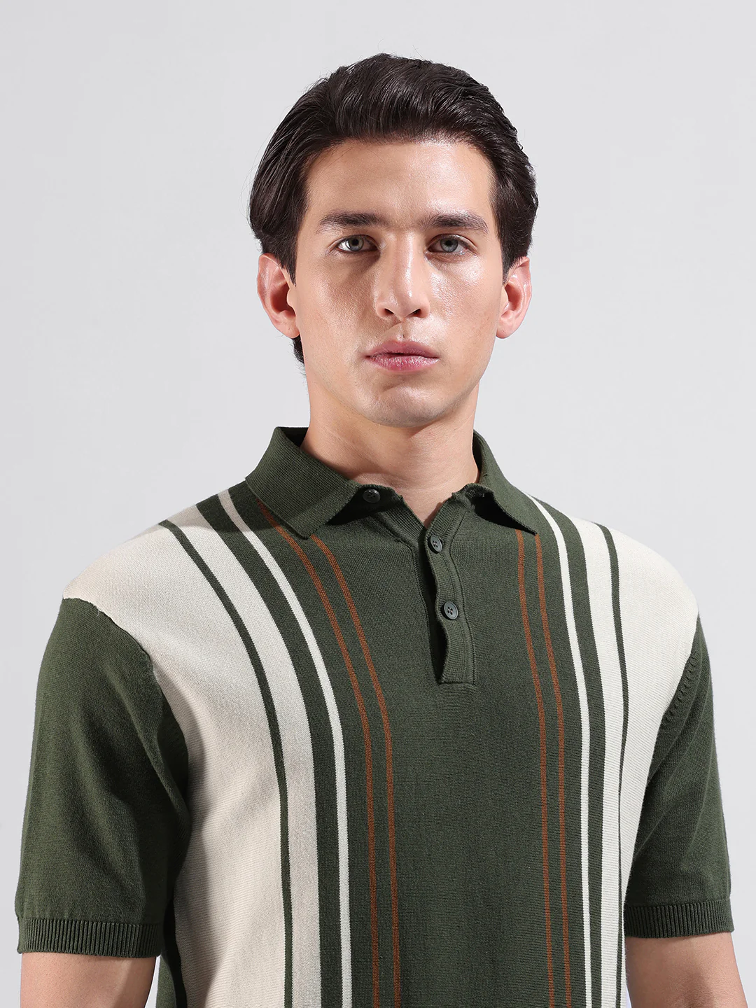 Men's Green Slim Fit Striped Flat Knit T-Shirt - Image 6