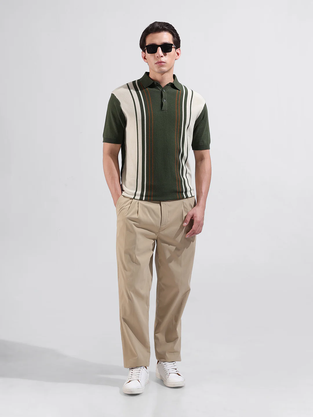 Men's Green Slim Fit Striped Flat Knit T-Shirt - Image 9