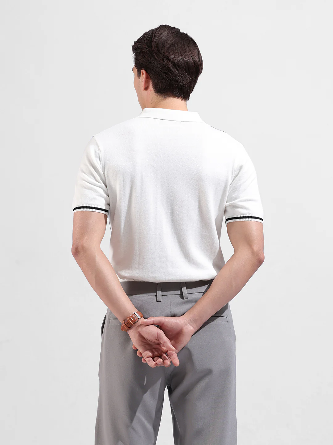 Men's White Slim Fit Striped Flat Knit T-Shirt - Image 6