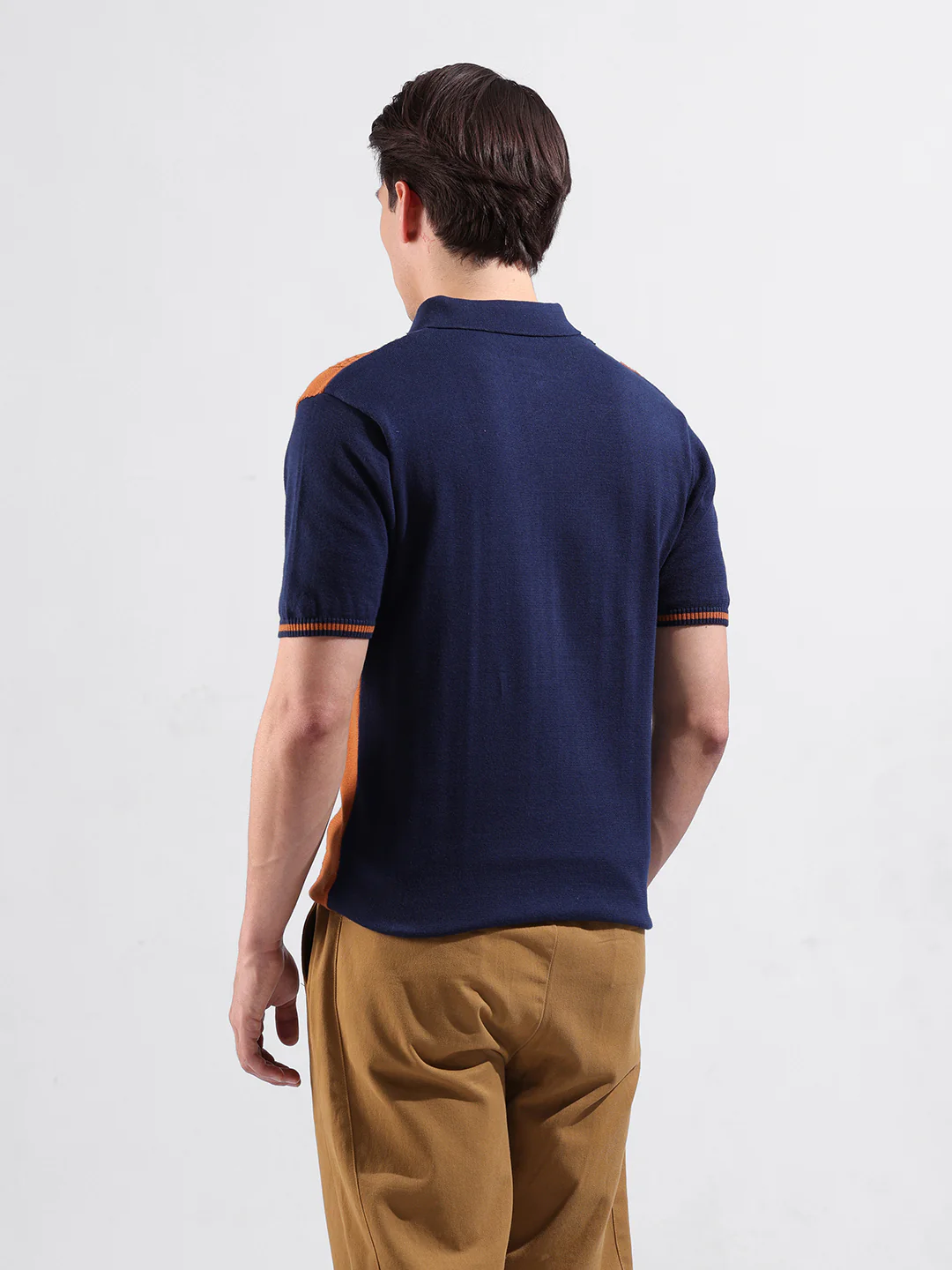 Men's Blue Slim Fit Striped Flat Knit T-Shirt - Image 6