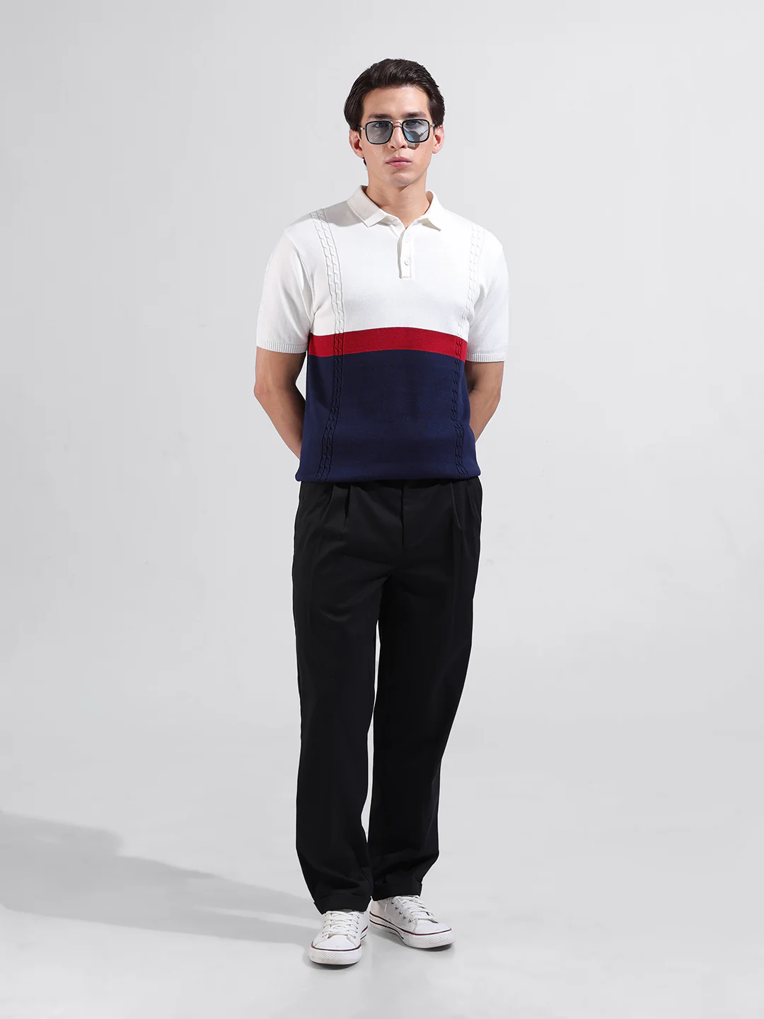 Men's White Slim Fit Colourblocked Flat Knit T-Shirt - Image 8