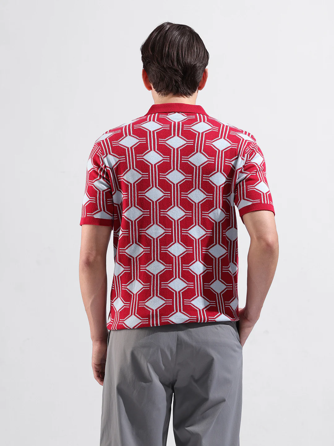 Men's Red Slim Fit Printed Flat Knit T-Shirt - Image 6