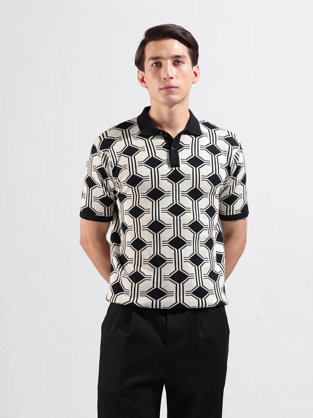 Men's White Slim Fit Printed Flat Knit T-Shirt - Image 2