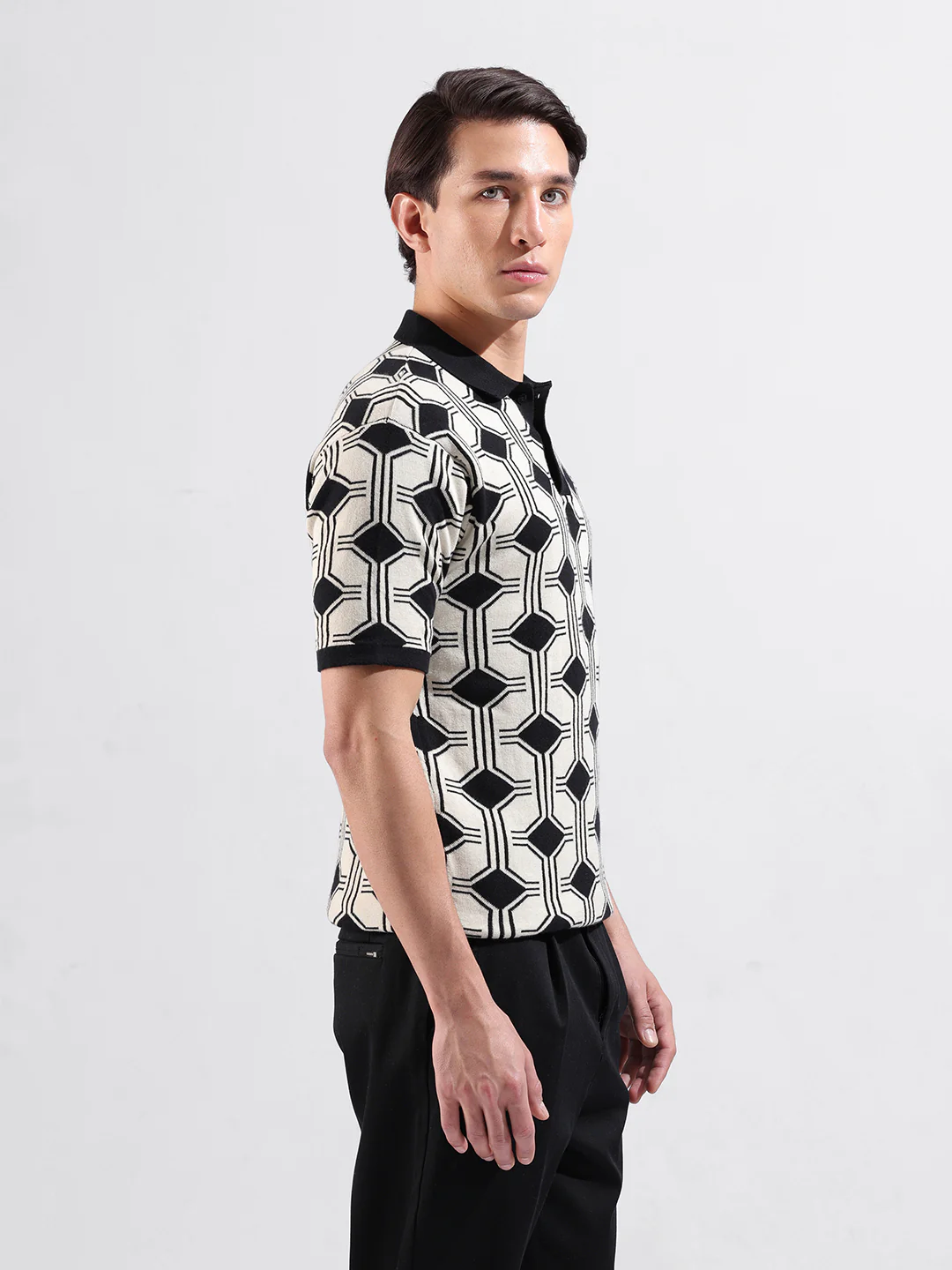 Men's White Slim Fit Printed Flat Knit T-Shirt - Image 4