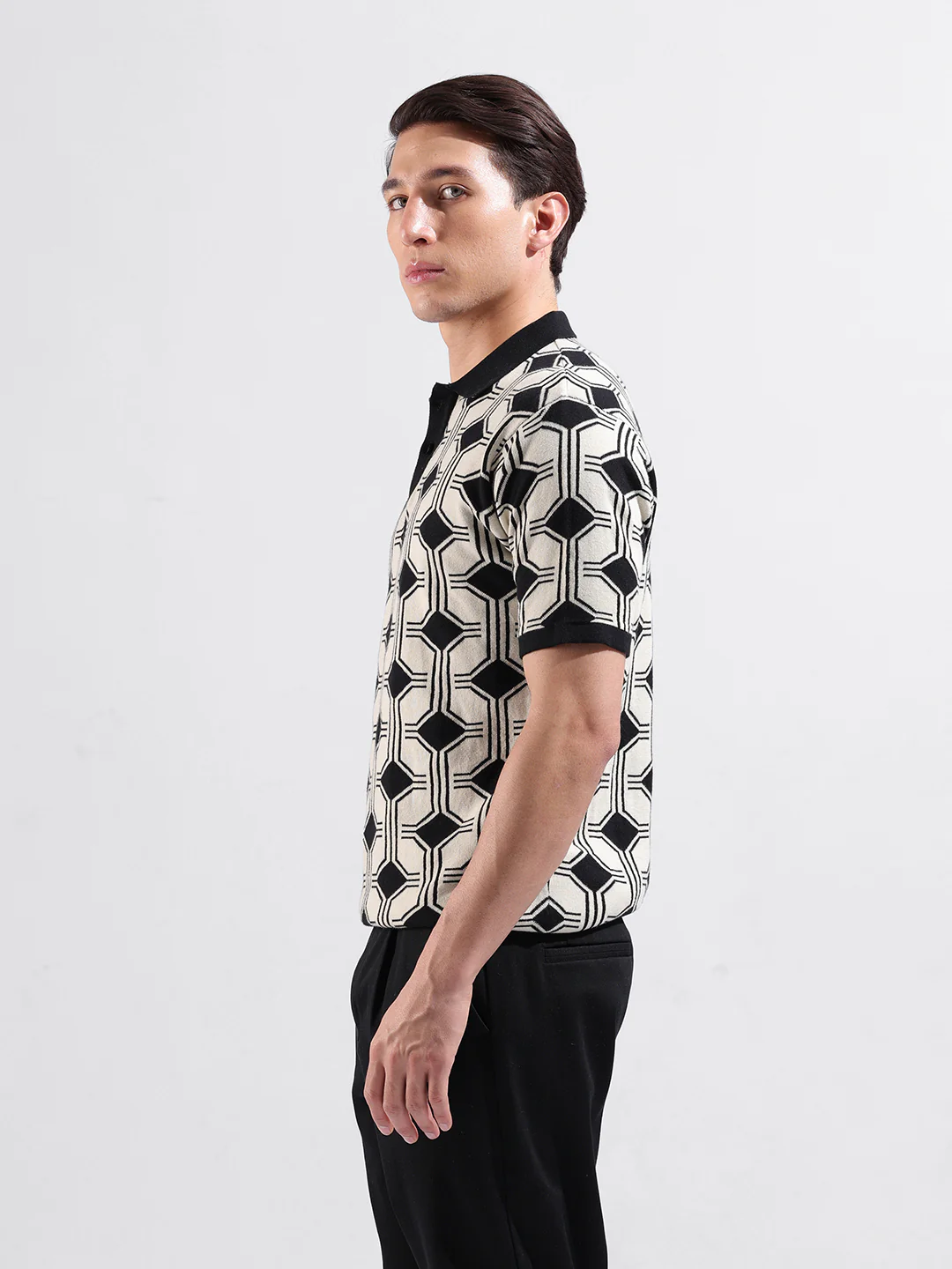 Men's White Slim Fit Printed Flat Knit T-Shirt - Image 5