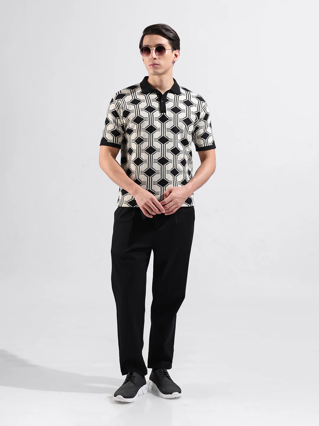 Men's White Slim Fit Printed Flat Knit T-Shirt - Image 6