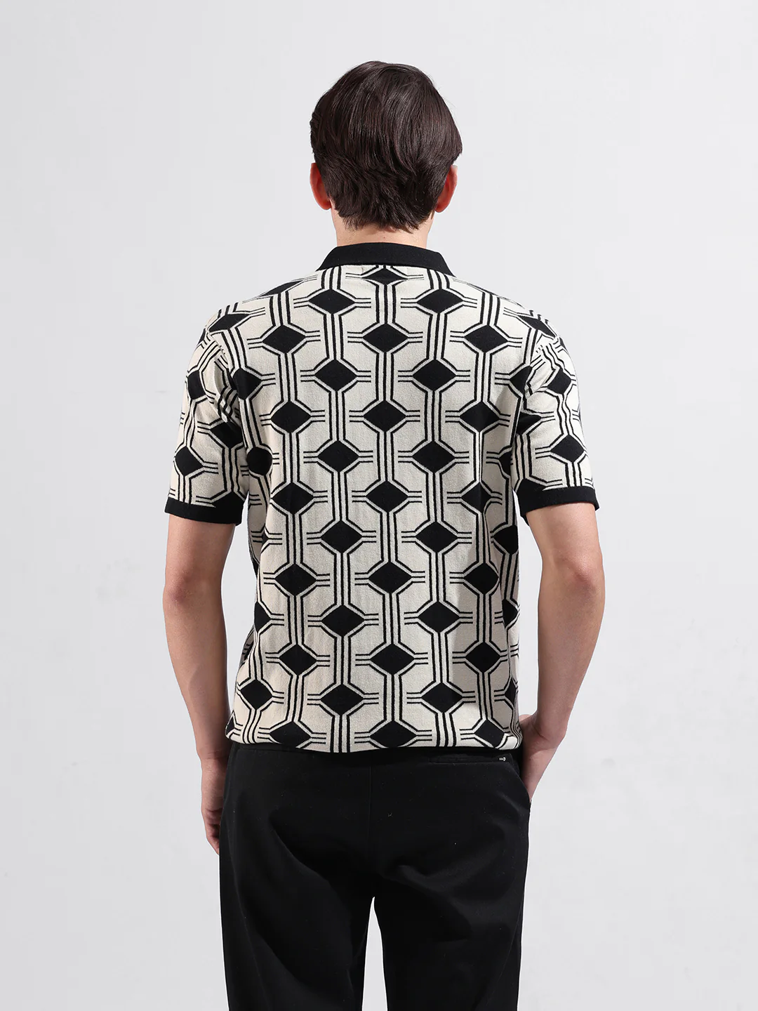 Men's White Slim Fit Printed Flat Knit T-Shirt - Image 7