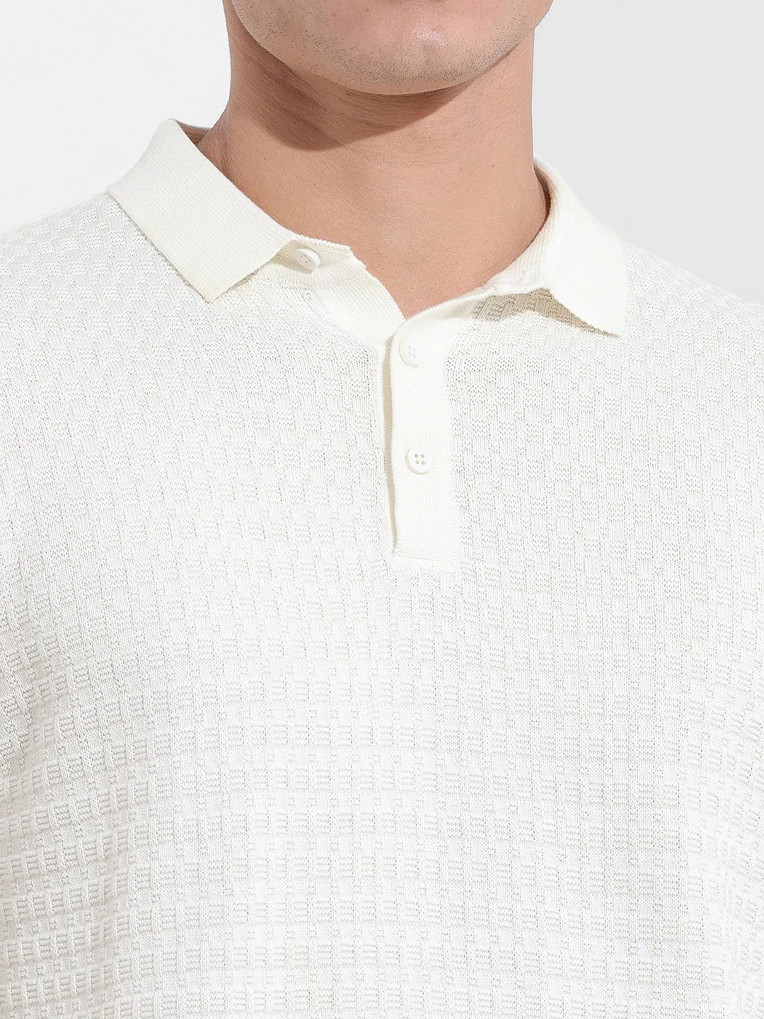 Men's White Slim Fit Solid Flat Knit T-Shirt - Image 3