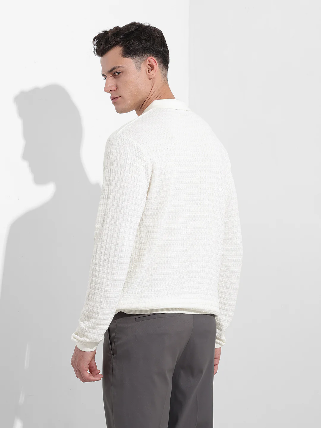 Men's White Slim Fit Solid Flat Knit T-Shirt - Image 6