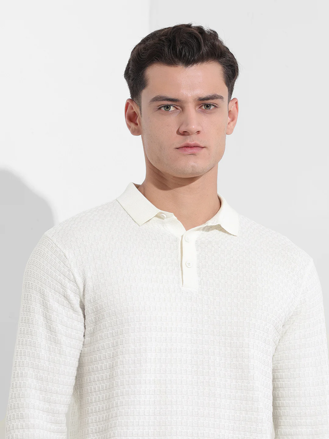 Men's White Slim Fit Solid Flat Knit T-Shirt - Image 7