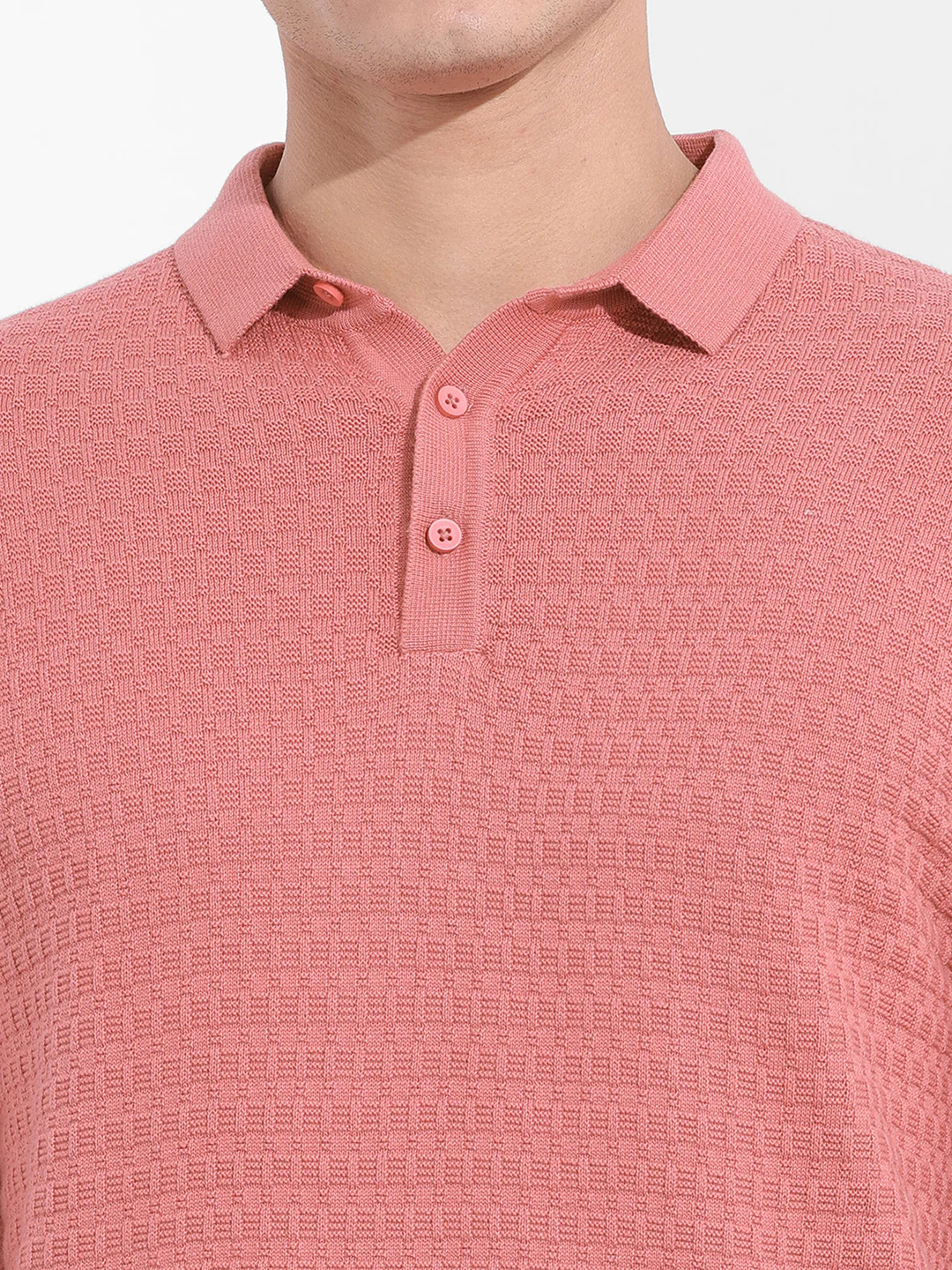 Men's Pink Slim Fit Striped Flat Knit T-Shirt - Image 3