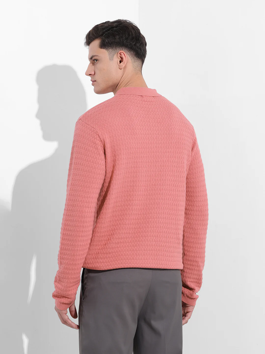 Men's Pink Slim Fit Striped Flat Knit T-Shirt - Image 6