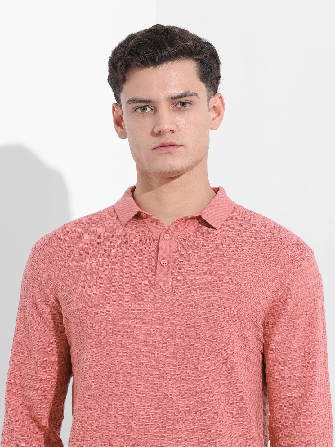 Men's Pink Slim Fit Striped Flat Knit T-Shirt - Image 7