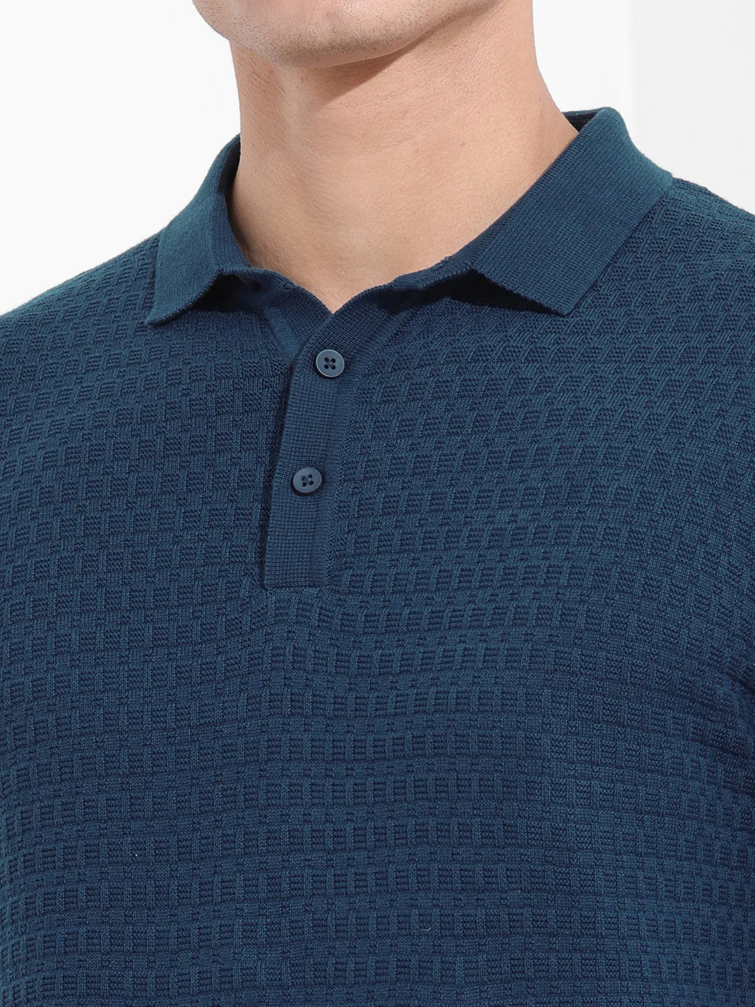 Men's Blue Slim Fit Striped Flat Knit T-Shirt - Image 3