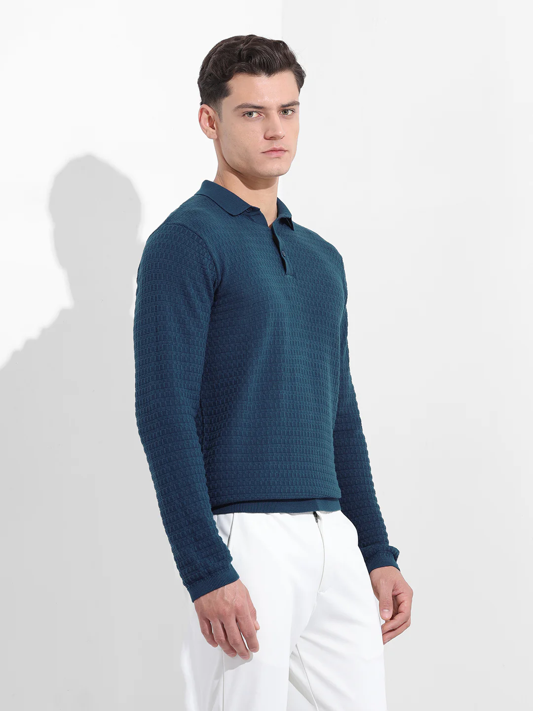 Men's Blue Slim Fit Striped Flat Knit T-Shirt - Image 5