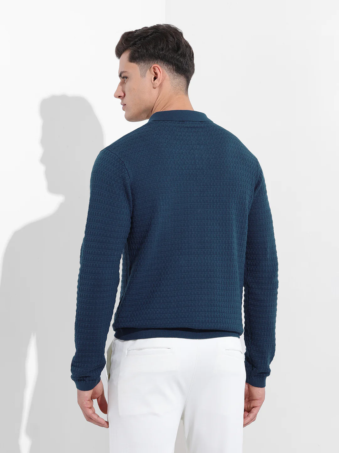Men's Blue Slim Fit Striped Flat Knit T-Shirt - Image 6