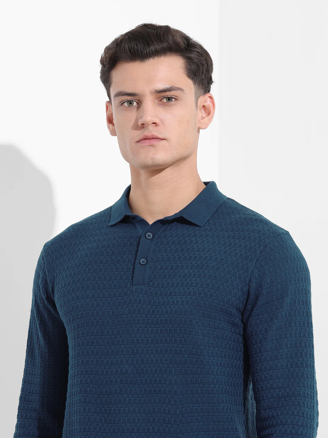 Men's Blue Slim Fit Striped Flat Knit T-Shirt - Image 7