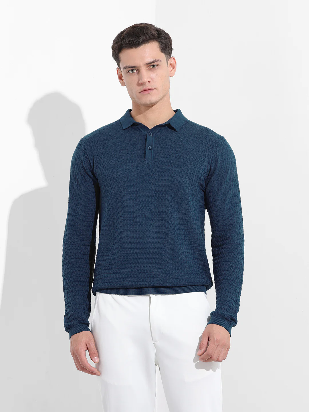 Men's Blue Slim Fit Striped Flat Knit T-Shirt - Image 8