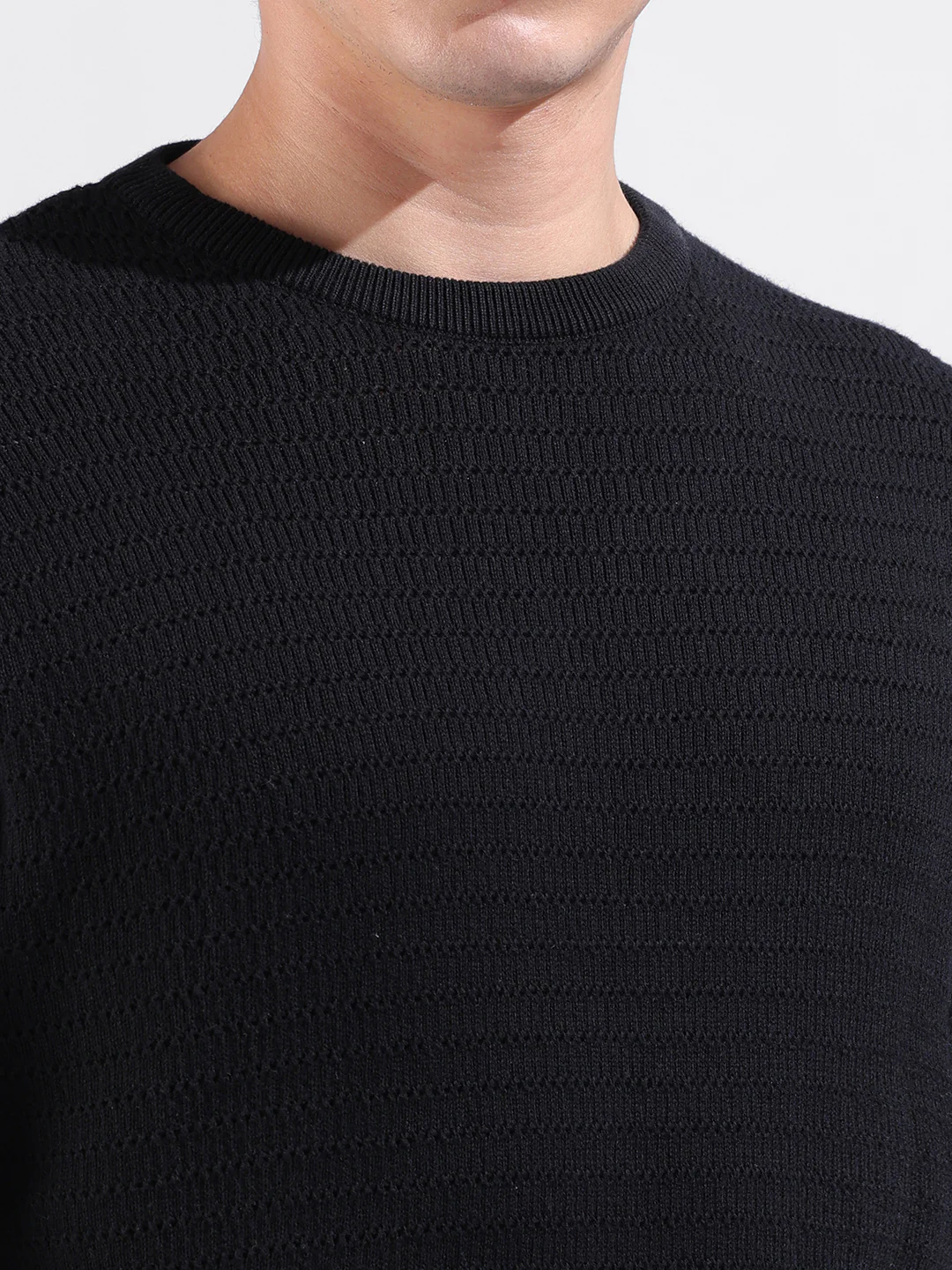 Men's Black Slim Fit Solid Flat Knit T-Shirt - Image 3