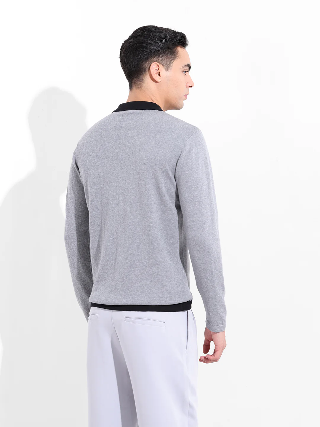 Men's Black Slim Fit Striped Flat Knit Shirt - Image 6