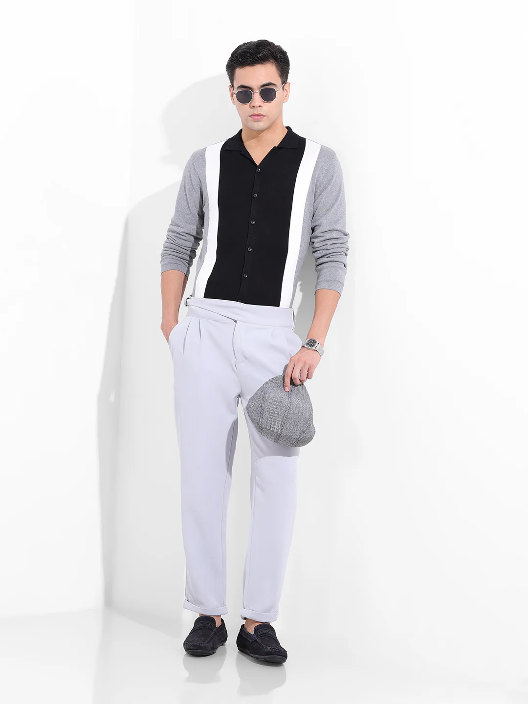 Men's Black Slim Fit Striped Flat Knit Shirt - Image 9