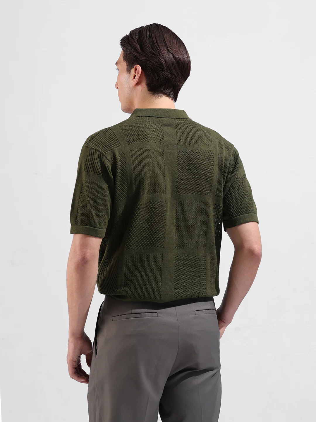 Men's Green Slim Fit Striped Flat Knit Shirt - Image 6