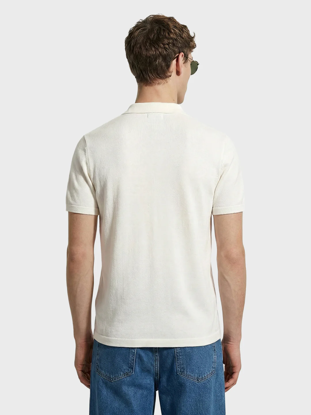 Men's White Slim Fit Solid Flat Knit Shirt - Image 4