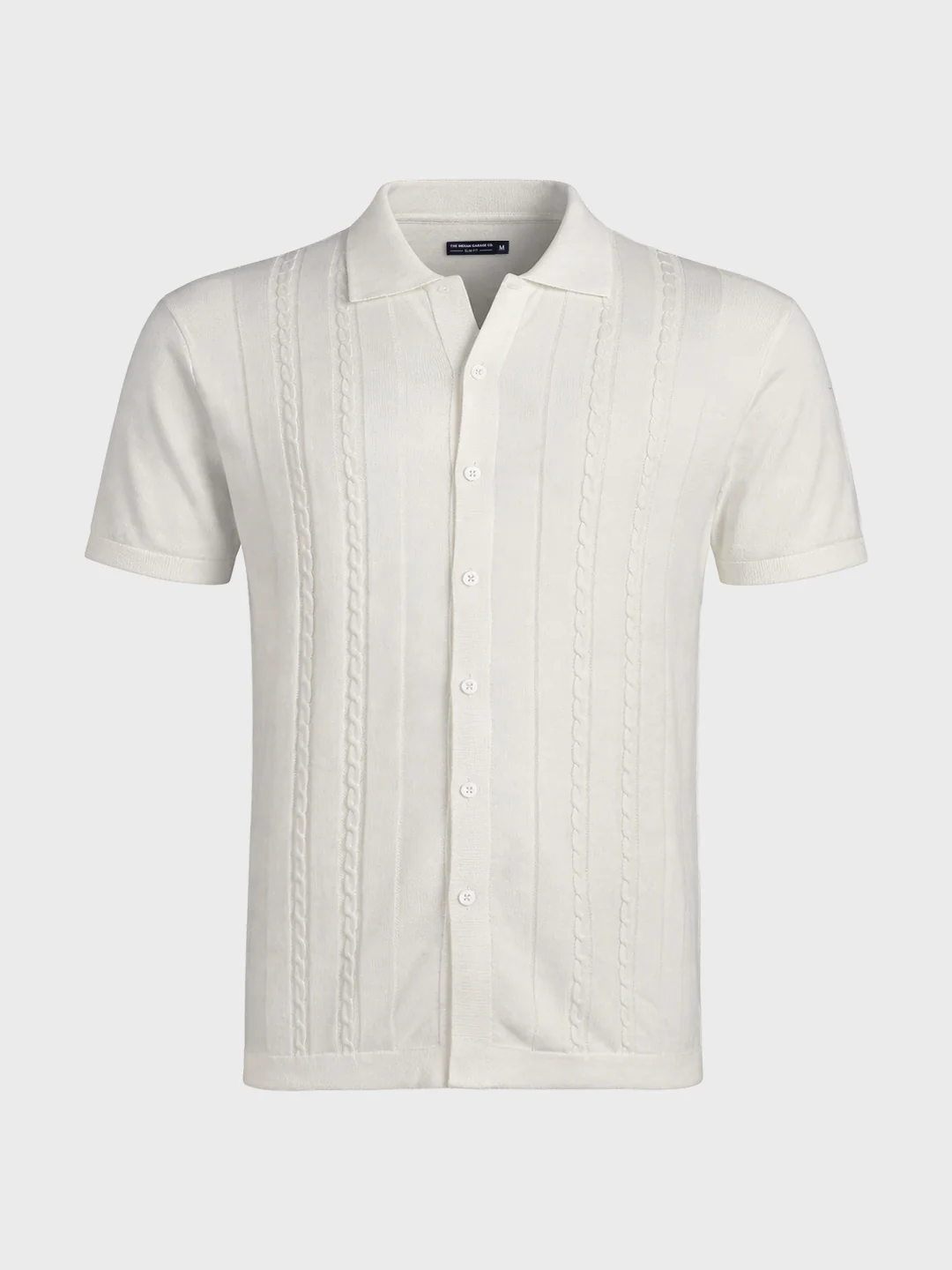 Men's White Slim Fit Solid Flat Knit Shirt - Image 5