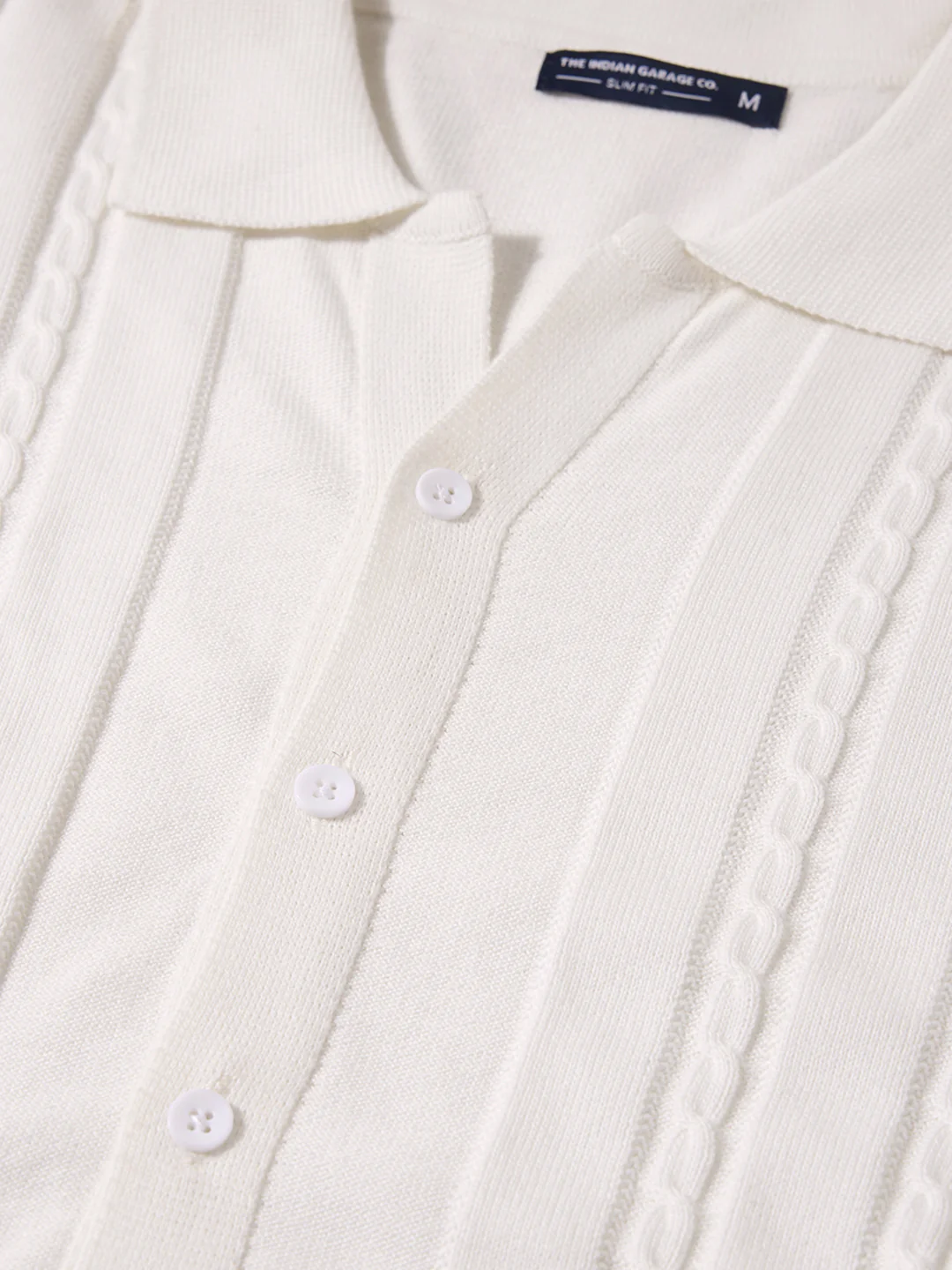 Men's White Slim Fit Solid Flat Knit Shirt - Image 7