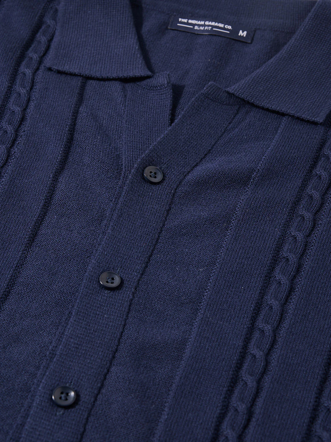 Men's Blue Slim Fit Solid Flat Knit Shirt - Image 3