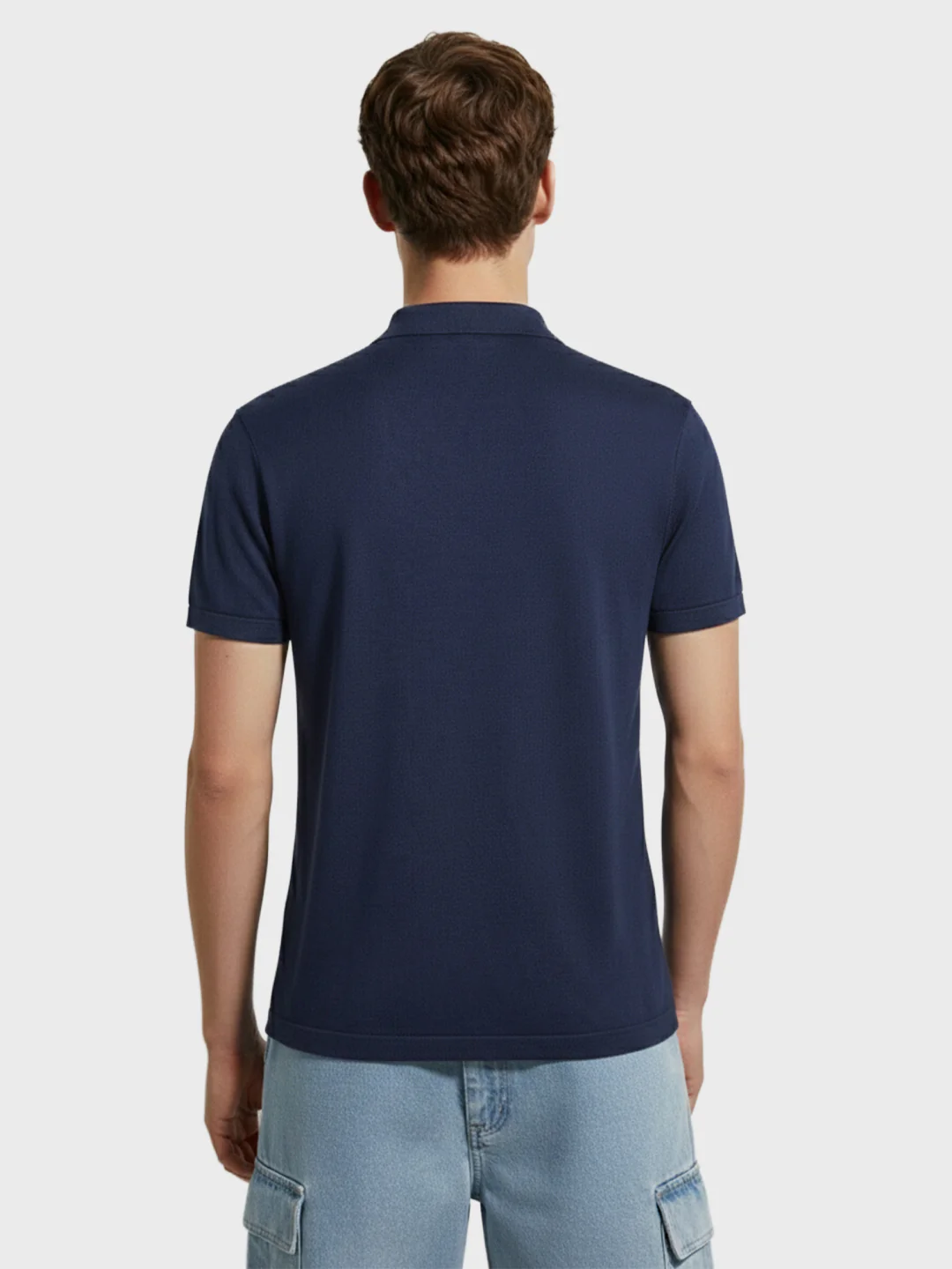 Men's Blue Slim Fit Solid Flat Knit Shirt - Image 4