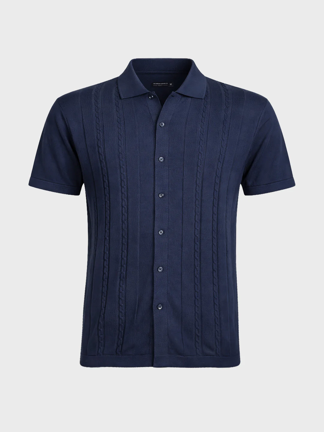 Men's Blue Slim Fit Solid Flat Knit Shirt - Image 5