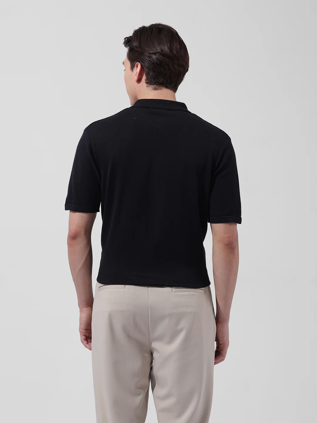 Men's Black Slim Fit Solid Flat Knit Shirt - Image 5