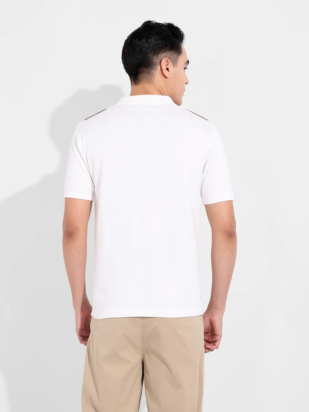 Men's Cream Slim Fit Striped Flat Knit Shirt - Image 6