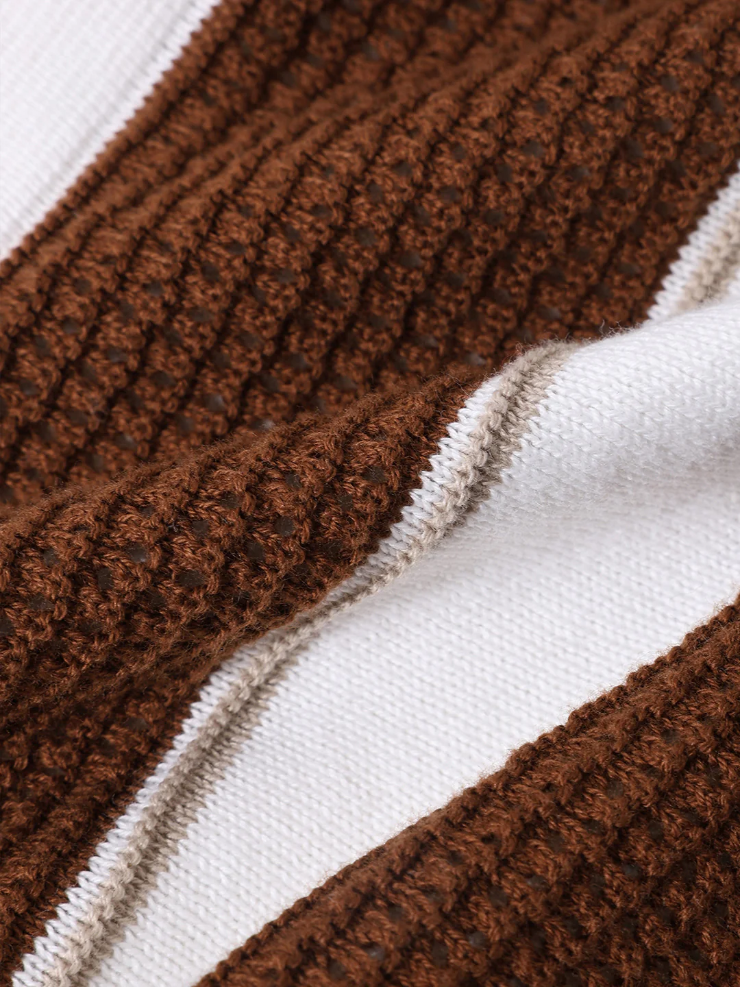 Men's Cream Slim Fit Striped Flat Knit Shirt - Image 8