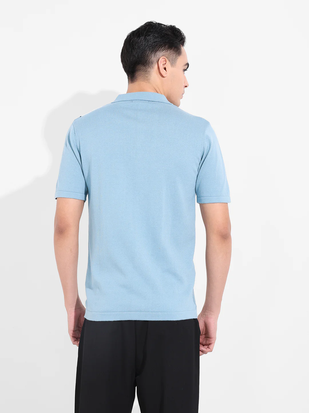 Men's Blue Slim Fit Striped Flat Knit Shirt - Image 6