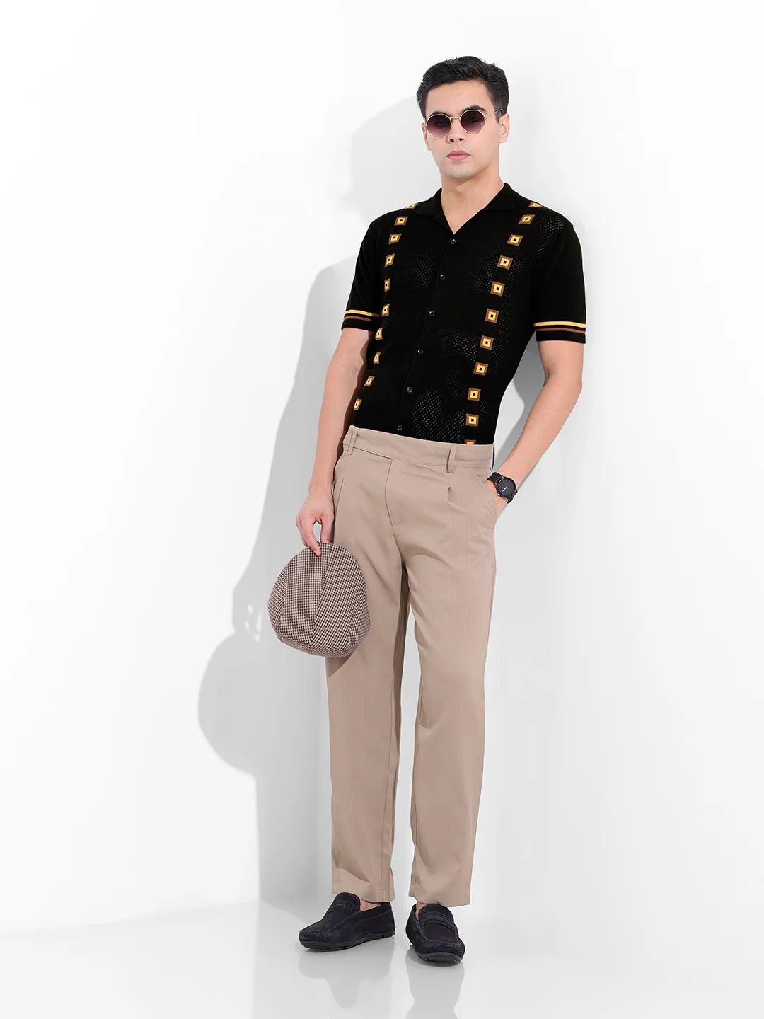Men's Black Slim Fit Striped Flat Knit Shirt - Image 9