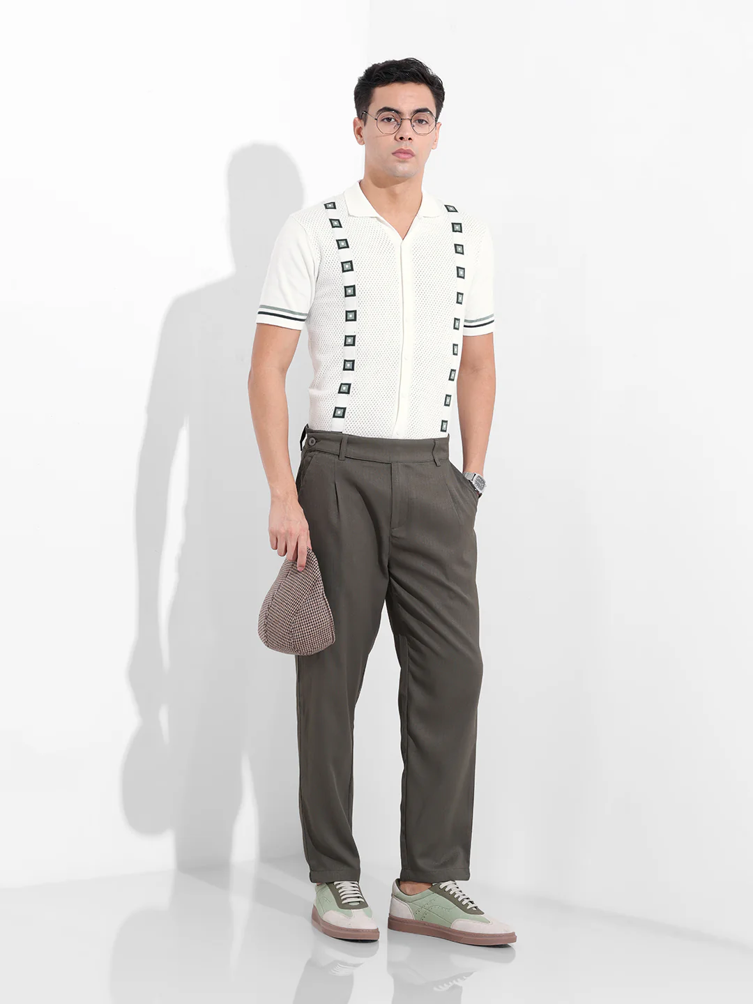 Men's White Slim Fit Striped Flat Knit Shirt - Image 9