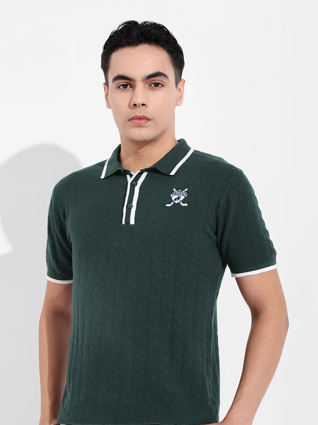 Men's Green Slim Fit Striped Flat Knit T-Shirt - Image 4