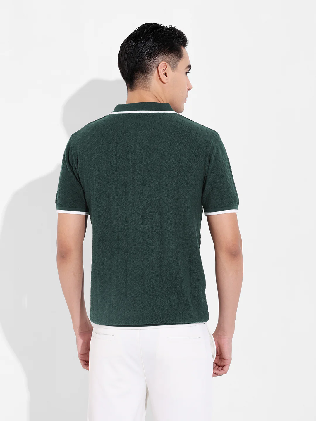 Men's Green Slim Fit Striped Flat Knit T-Shirt - Image 5