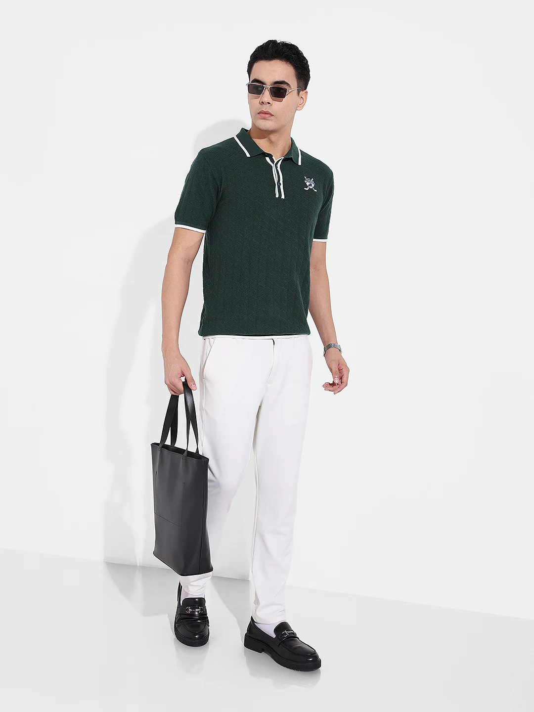 Men's Green Slim Fit Striped Flat Knit T-Shirt - Image 6