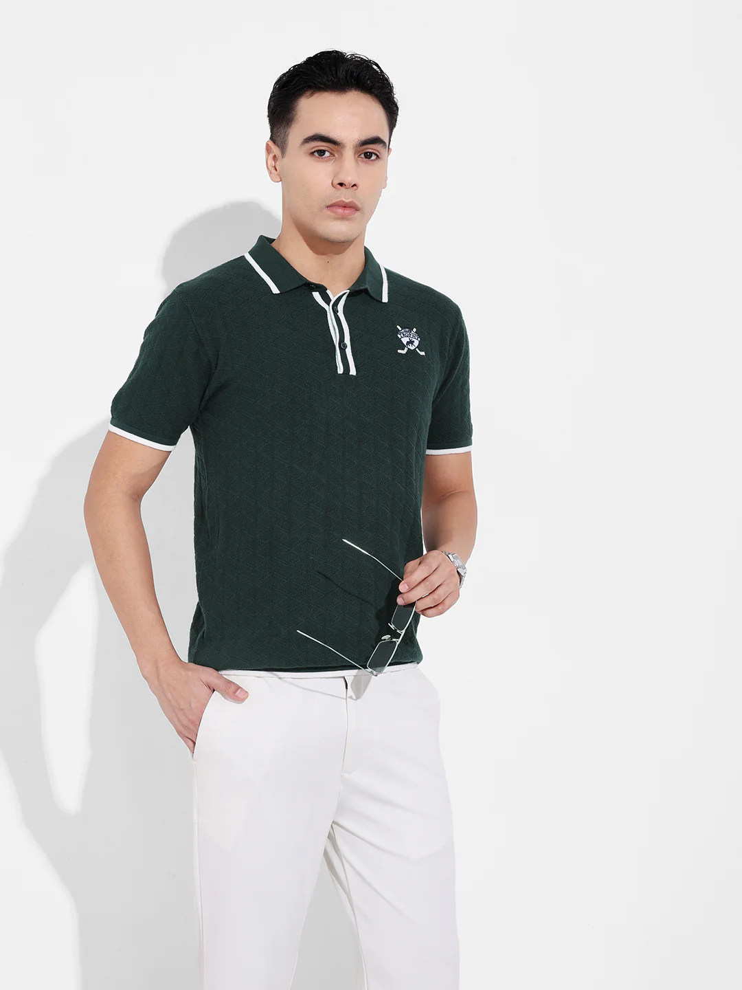 Men's Green Slim Fit Striped Flat Knit T-Shirt - Image 8