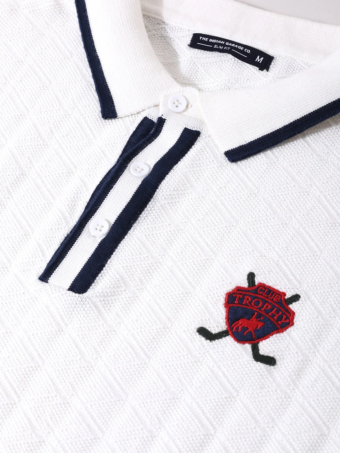 Men's White Slim Fit Striped Flat Knit T-Shirt - Image 3