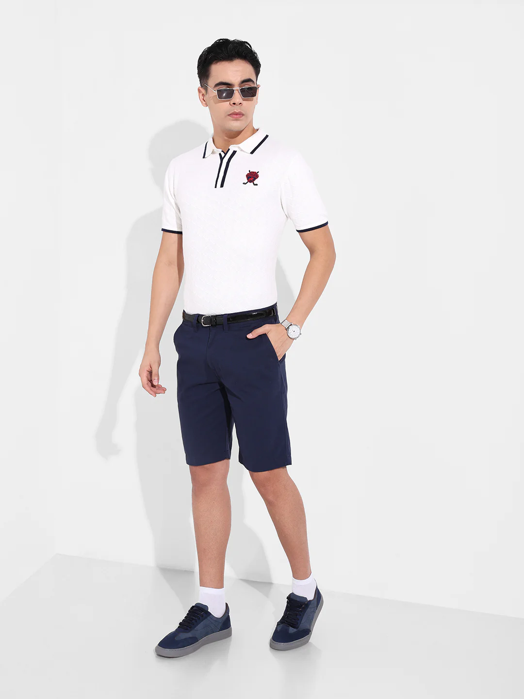 Men's White Slim Fit Striped Flat Knit T-Shirt - Image 6
