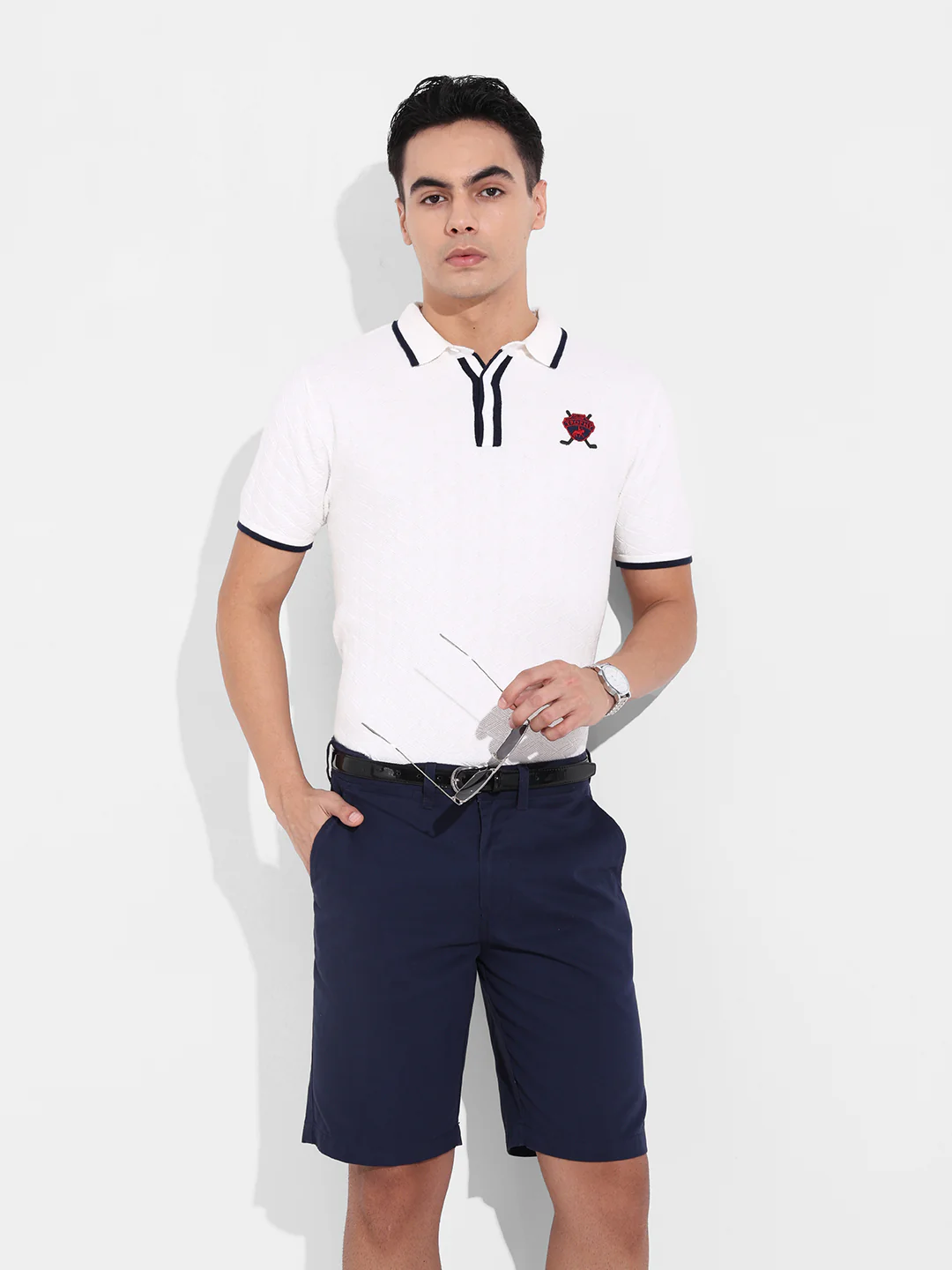Men's White Slim Fit Striped Flat Knit T-Shirt - Image 9