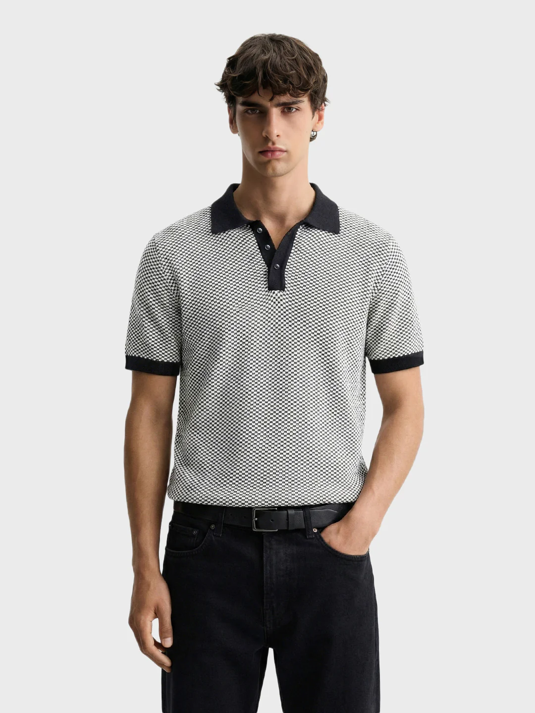 Men's Grey Slim Fit Solid Flat Knit T-Shirt - Image 2