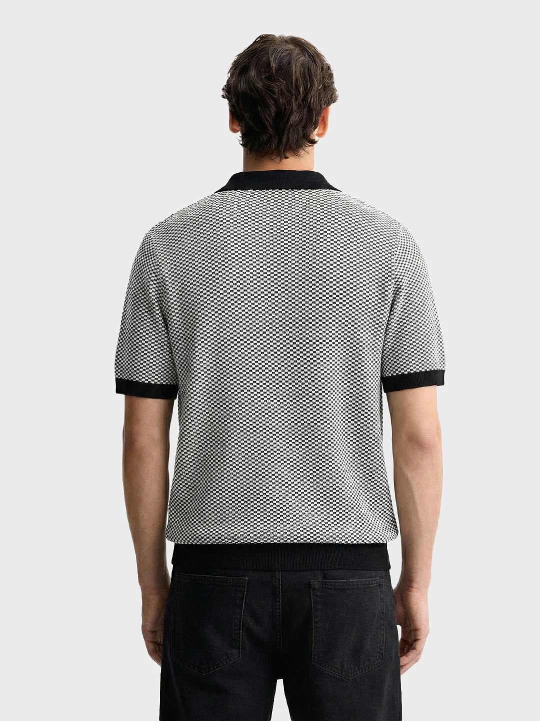 Men's Grey Slim Fit Solid Flat Knit T-Shirt - Image 4