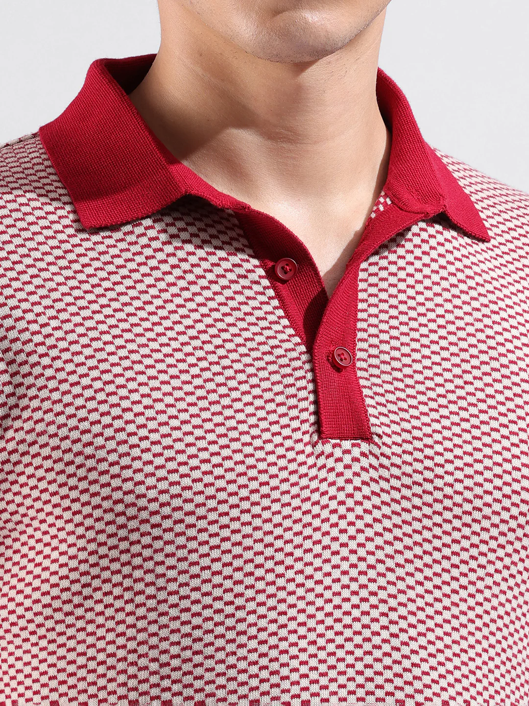 Men's Red Slim Fit Solid Flat Knit T-Shirt - Image 3