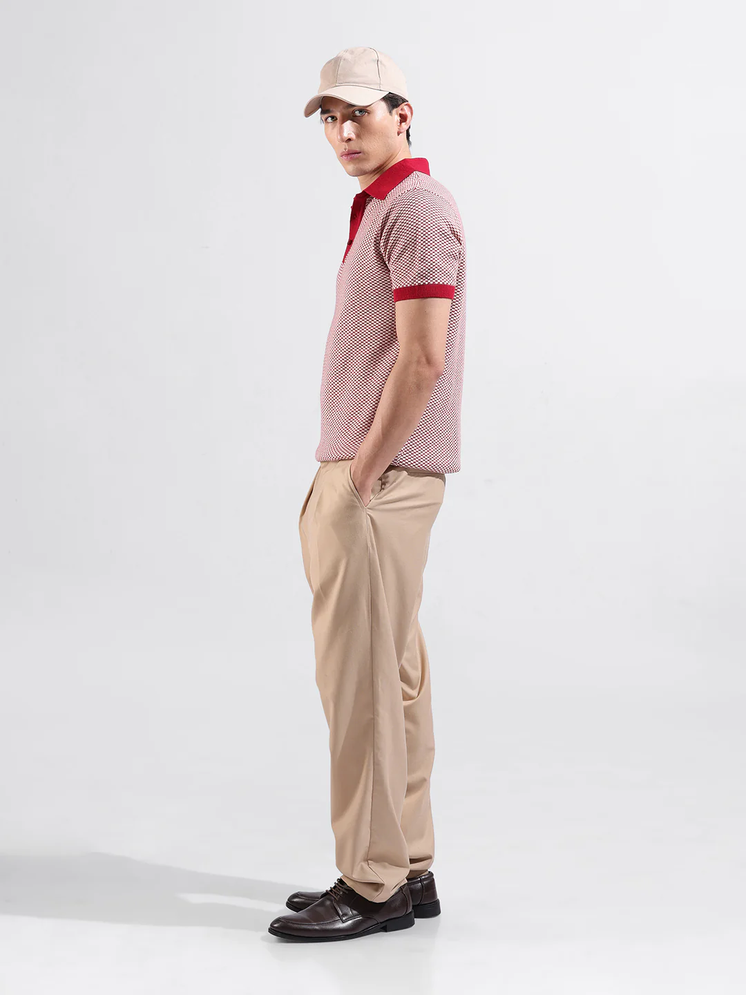 Men's Red Slim Fit Solid Flat Knit T-Shirt - Image 6
